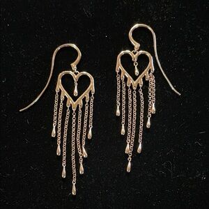 Elegant Gold Tone Heart Dangle Earrings
